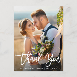 Cartão Postal Casamento Foto Moderno Script Pincel Obrigado W