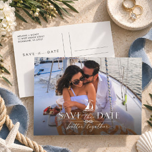 Cartão Postal Casamento Foto Náutica de Save the Date