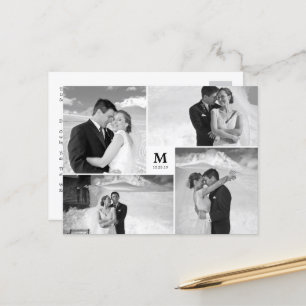 Cartão Postal Casamento Fotográfico ao quadrado branco Monograma