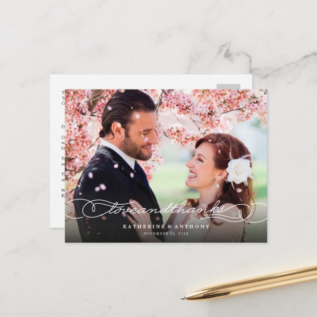 Cartão Postal Casamento Fotográfico Com Obrigados E Amor Obrigad (Frente/Verso In Situ)
