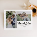 Cartão Postal Casamento Fotográfico com Retro Negro Obrigado<br><div class="desc">Expresse sua gratidão em estilo com o nosso obrigado personalizável de casamento fotográfico que você faz o cartão-postal, com a caligrafia retrô e uma encantadora colagem de duas fotos. Perfeito para comemorar seu dia especial, este cartão permite que você mostre seus momentos favoritos enquanto transmite obrigados sinceros para seus entes...</div>