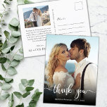 Cartão Postal Casamento Fotográfico de Caligrafia Moderna do Orç<br><div class="desc">Moderno Elegante Escrito Foto de Casamento de Script Obrigado postal. Obrigado de casamento do Na moda moderno seu modelo de cartão postal com uma foto vertical do cheio na frente com o texto sobreposto "Obrigado" em uma fonte de script de tipografia escrita à mão, em branco, na foto. Personalize o...</div>