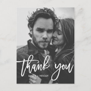 Cartão Postal Casamento Fotográfico de Script Divertido Obrigado