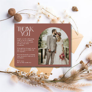 Cartão Postal Casamento Fotográfico de Terracotta Obrigado Cartã