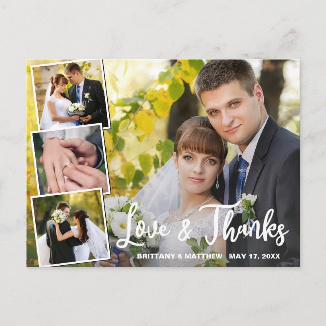 Cartão Postal Casamento Fotográfico do Modern Collage 4 Obrigado (Frente)