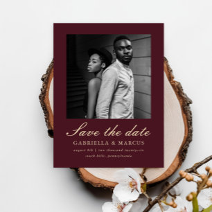 Cartão Postal Casamento Fotográfico Elegante Burgundy Salva a Da