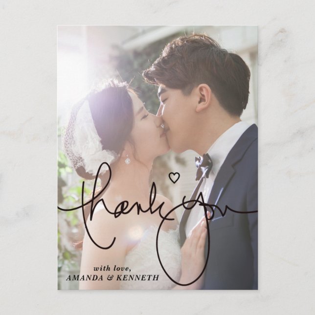 Cartão Postal Casamento Fotográfico Simples Elegante 1 Obrigado (Frente)