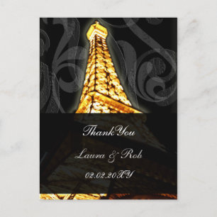 Cartão Postal Casamento Francês da Torre Eiffel Dourado Obrigad