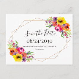 Cartão Postal Casamento Geométrico Floral Elegante Salvar a Data