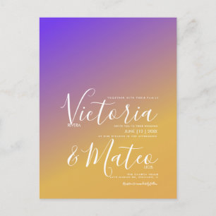 Cartão Postal Casamento Gradiente Ombre Roxo Amarelo Pôr do Sol