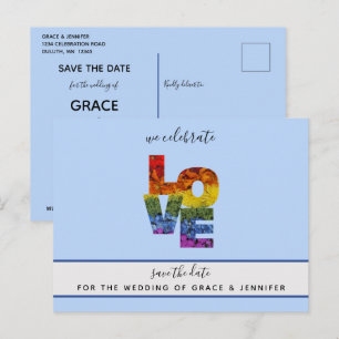 Cartão Postal CASAMENTO HOMOAFETIVO Temático em Azul SALVE a Dat