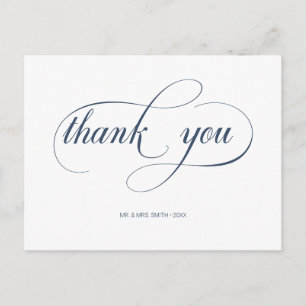 Cartão Postal Casamento Minimal Navy Caligrafia Script Agradecim