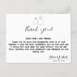 Cartão Postal Casamento Minimalista, Elegante e Simples Obrigado