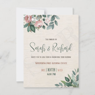 Cartão Postal Casamento Mínimo de Rosa de Mola Verde Sage