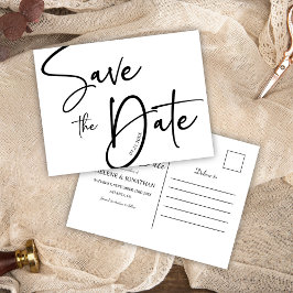 Cartão Postal Casamento Mínimo Elegante, Negro E Branco