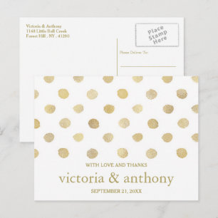 Cartão Postal Casamento Moderno Branco e Dourado com Bolinhas Ag