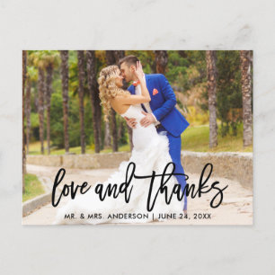Cartão Postal Casamento Moderno com Letra de Pincel Amor e Agrad