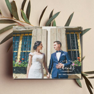 Cartão Postal Casamento Moderno de Obrigados e Amor Obrigado