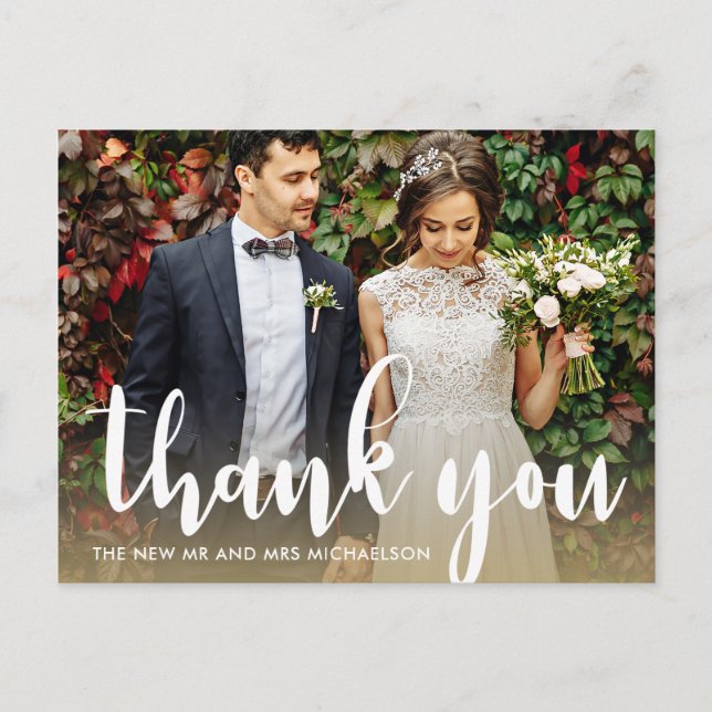 Cartão Postal Casamento Moderno e Simples de Agradecimento de Fo (Frente)