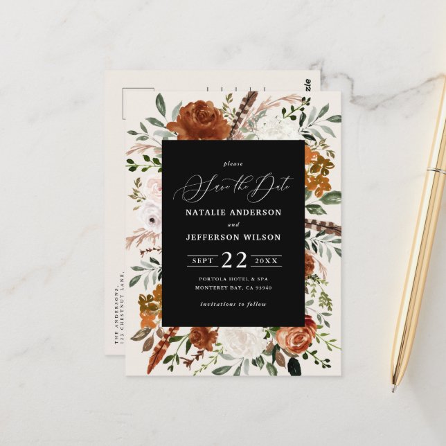 Cartão Postal casamento moderno, elegante e rústico botânico nat (Frente/Verso In Situ)