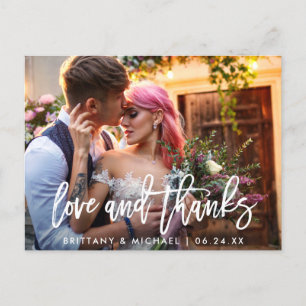 Cartão Postal Casamento Moderno Pincel Script Amor Agradecimento