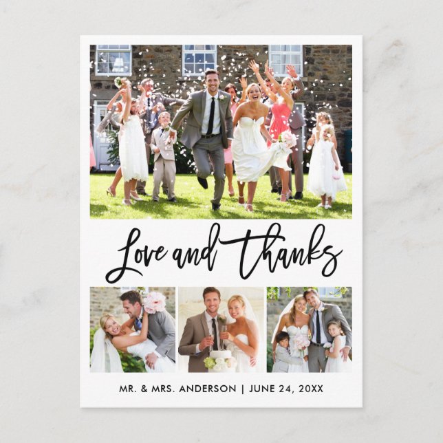 Cartão Postal Casamento Moderno Pincel Script Amor Obrigado 4 Fo (Frente)