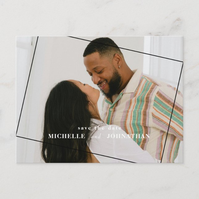 Cartão Postal Casamento Moderno Salve a Data Foto Código QR (Frente)