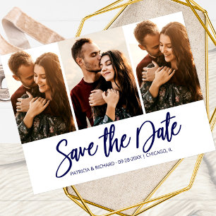 Cartão Postal Casamento Moderno Save The Date 3 Colagem de Fotos