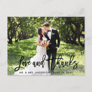 Cartão Postal Casamento Moderno Script de Pincel Amor e Agradeci