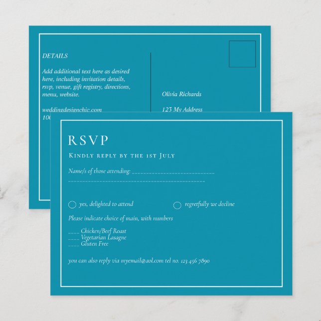 Cartão Postal Casamento Monocromático Azul-Bondi (Frente/Verso)