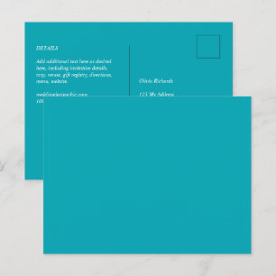 Cartão Postal Casamento Monocromático de Teal Azul Pavão do ORÇA