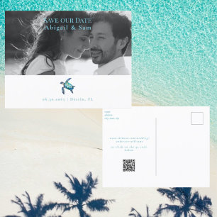 Cartão Postal Casamento na Praia com Tartaruga Marinha Save the