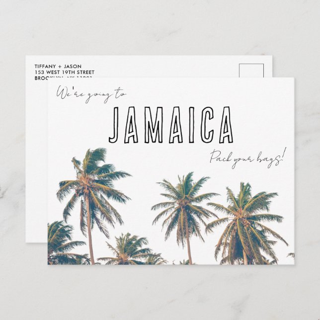 Cartão Postal Casamento na Praia de Destino Jamaica Salve a Data (Frente/Verso)