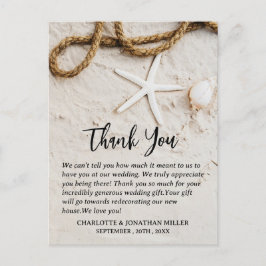 Cartão Postal Casamento na Praia Tropical Costeira Obrigado