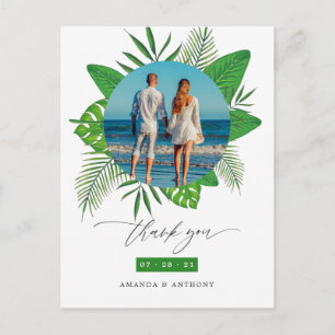 Cartão Postal Casamento na Praia Tropical Foto Obrigado
