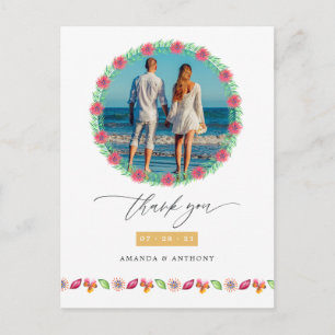 Cartão Postal Casamento na Praia Tropical Foto Obrigado
