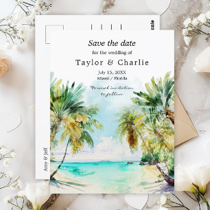 Cartão Postal Casamento na Praia Tropical - Salve a Data