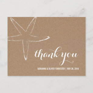 Cartão Postal Casamento Náutico Estrela-do-Mar em Papel Kraft Rú