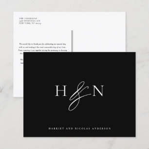 Cartão Postal Casamento Negra Do Monograma Elegante Obrigado