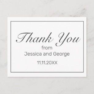 Cartão Postal Casamento Negro Branco Minimalista Moderno Obrigad
