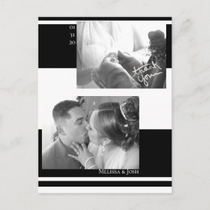 Cartão Postal Casamento Negro e Branco com Stripes Minimalistas