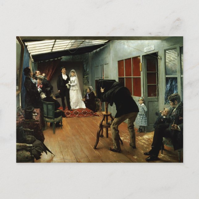 Cartão Postal Casamento no fotógrafo, 1878-9 (Frente)