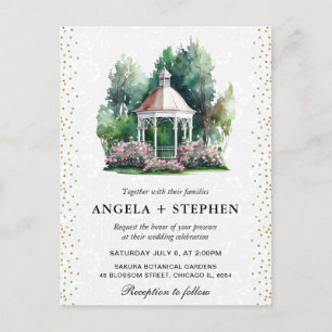 Cartão Postal Casamento no Gazebo do Jardim de Primavera em Aqua