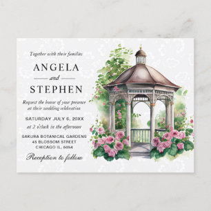 Cartão Postal Casamento no Gazebo do Jardim de Primavera em Aqua