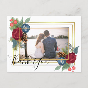 Cartão Postal casamento no inverno Borgonha Azul Azul Moderno