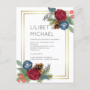 Cartão Postal CASAMENTO NO INVERNO BUDGET Borgonha Azul Azul Mod