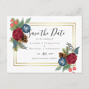 Cartão Postal CASAMENTO NO INVERNO BUDGET Borgonha Azul Azul Mod