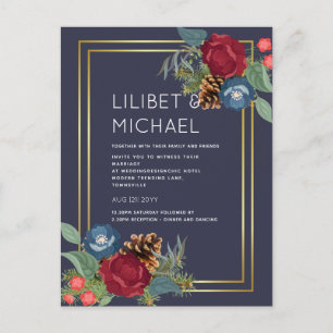 Cartão Postal CASAMENTO NO INVERNO BUDGET Borgonha Azul Azul Mod