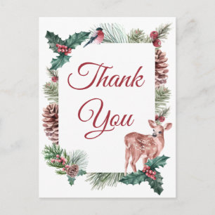 Cartão Postal casamento no inverno Obrigado Deer Floral de Natal