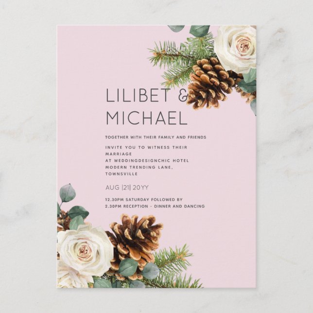 Cartão Postal CASAMENTO NO INVERNO ORÇAMENTAL Eucalyptus Rosas v (Frente)